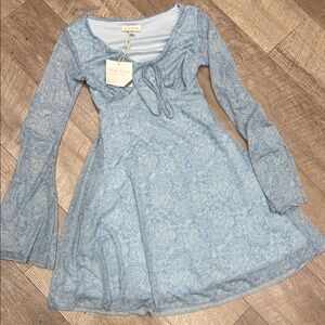 See You Monday Sky Blue Floral Long Sleeve Dress